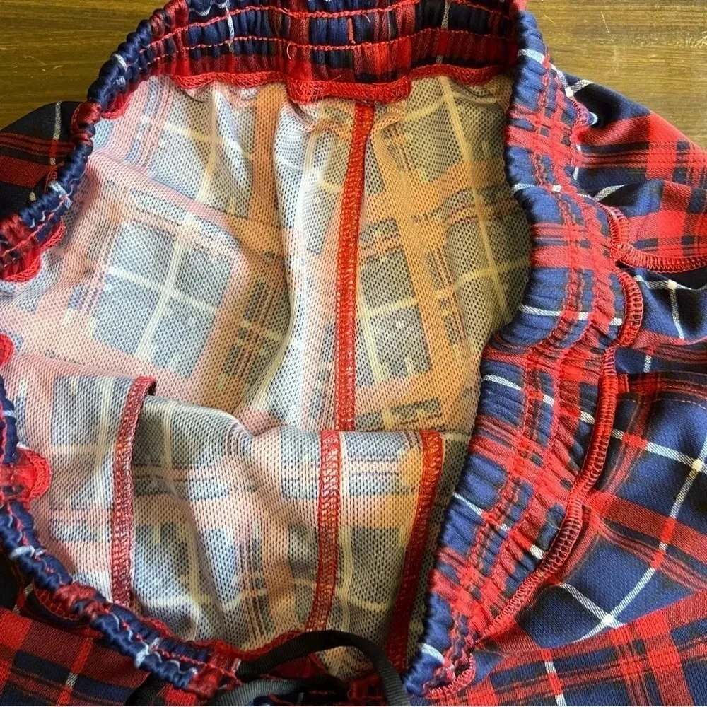 Rhone Plaid Check Shorts Grid Red Blue Medium Elastic Waist - Picture 6 of 9
